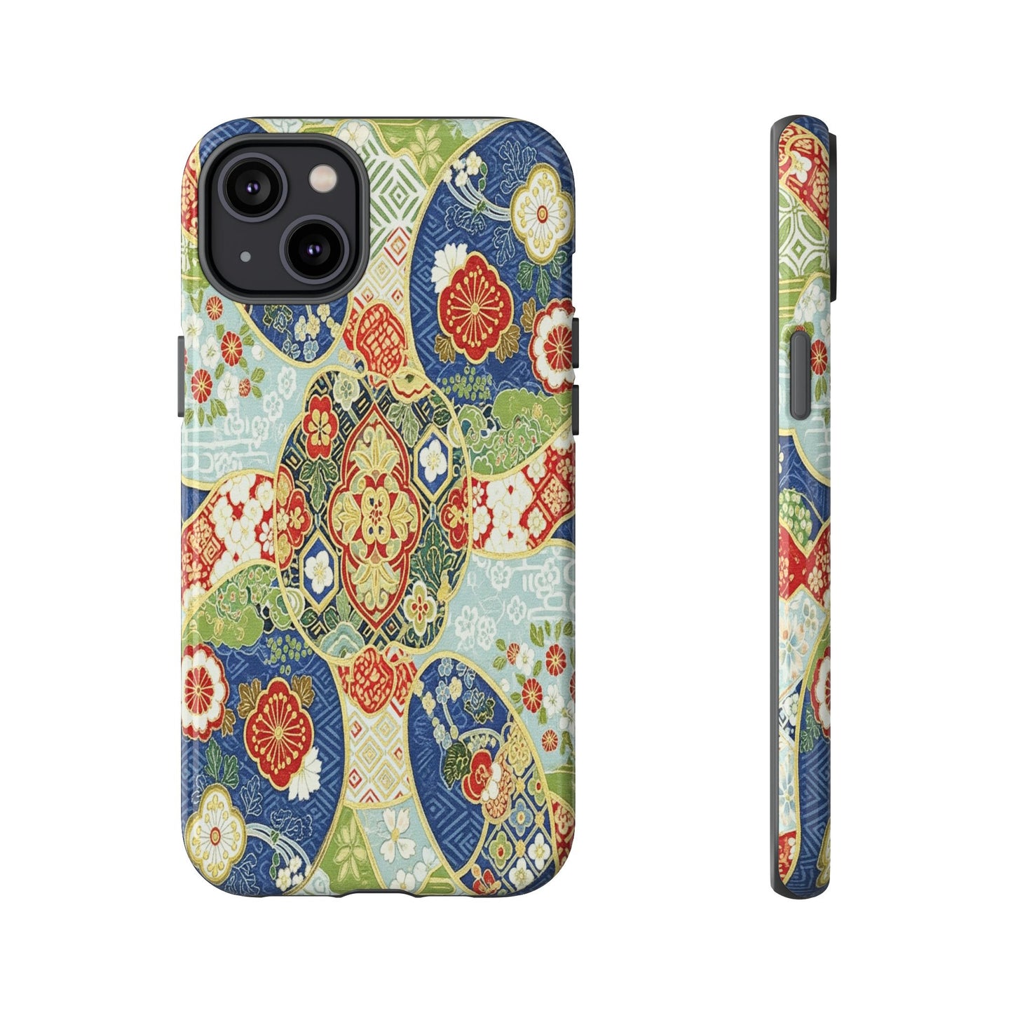 Vintage Japanese Kimono Floral Phone Case - Traditional Woven Pattern Tough Cover for iPhone 17, Samsung Galaxy & Google Pixel