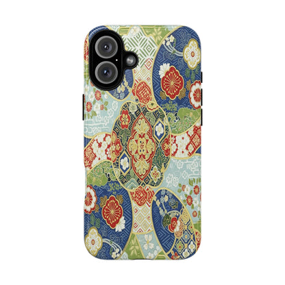Vintage Japanese Kimono Floral Phone Case - Traditional Woven Pattern Tough Cover for iPhone 17, Samsung Galaxy & Google Pixel