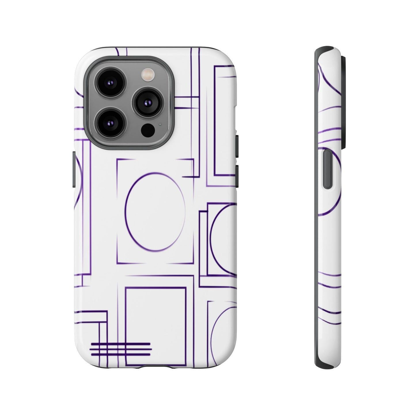 Modern Geometric Line Art Phone Case - Abstract Purple & White Tough Cover for iPhone 17, Samsung Galaxy & Google Pixel