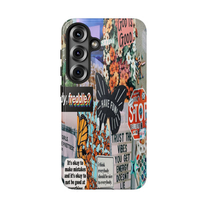 Retro Collage Aesthetic Phone Case - Positive Quote Butterfly Tough Cover for iPhone 17, Samsung Galaxy & Google Pixel