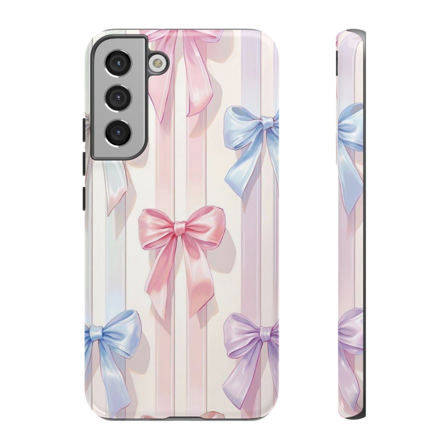 Pastel Ribbon Stripe Phone Case - Coquette Aesthetic Dual-Layer Bow Cover for iPhone 17, Samsung Galaxy & Google Pixel