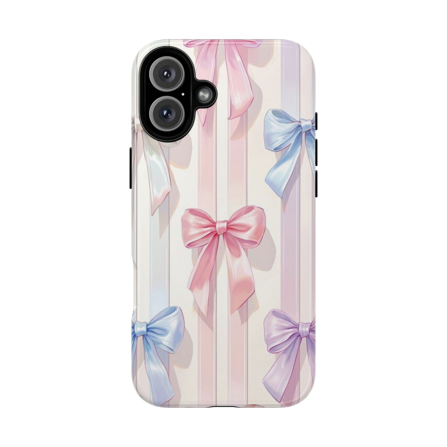 Pastel Ribbon Stripe Phone Case - Coquette Aesthetic Dual-Layer Bow Cover for iPhone 17, Samsung Galaxy & Google Pixel
