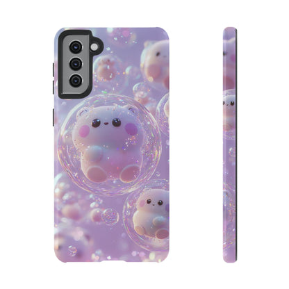 Cute Kawaii Bubble Pet Phone Case - Tough Dual-Layer Cover in Pastel Purple for iPhone 17, Samsung Galaxy & Google Pixel