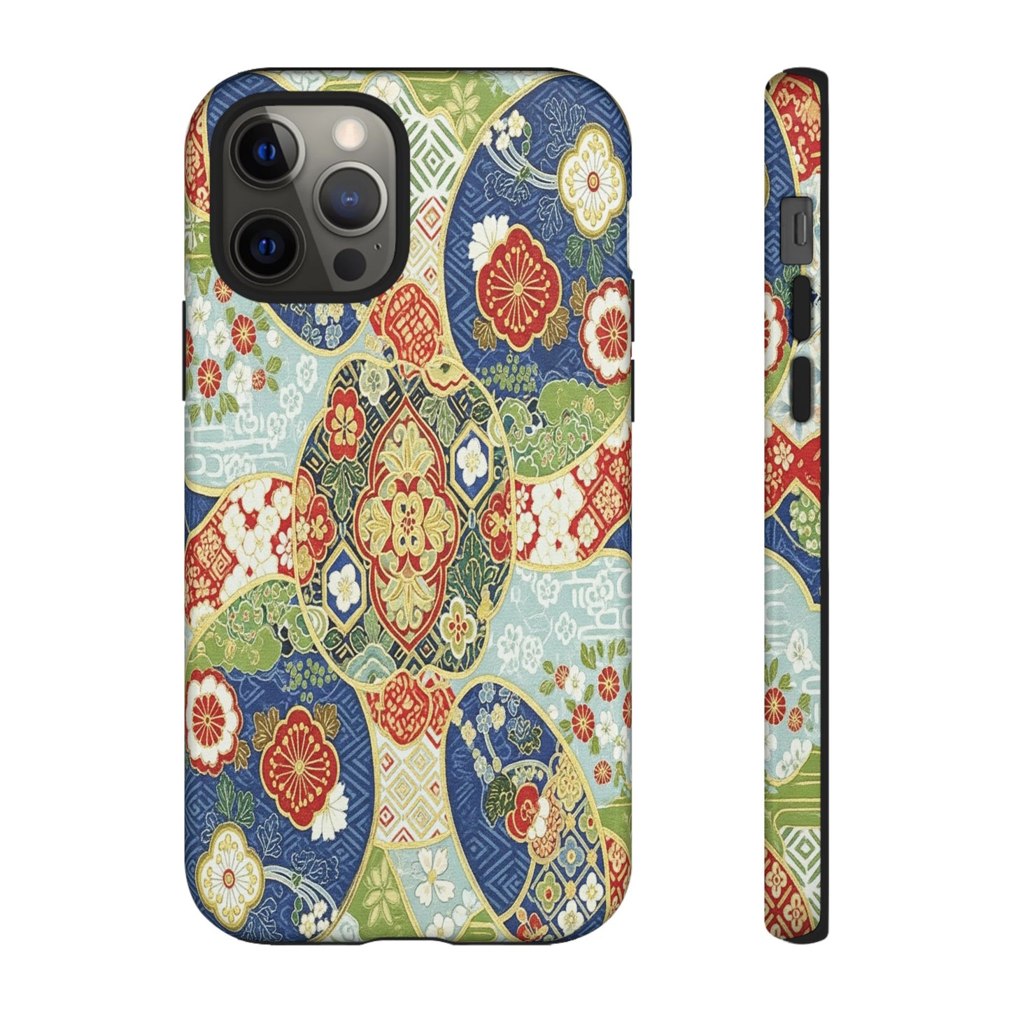 Vintage Japanese Kimono Floral Phone Case - Traditional Woven Pattern Tough Cover for iPhone 17, Samsung Galaxy & Google Pixel