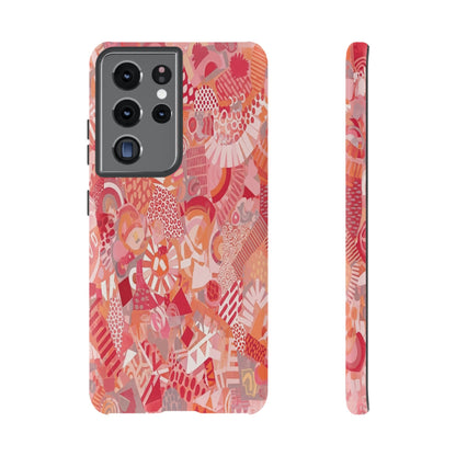 Vibrant Abstract Art Phone Case - Red Pink Geometric Collage Tough Cover for iPhone 17, Samsung Galaxy & Google Pixel