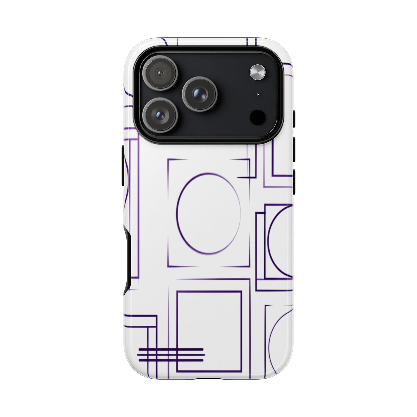 Modern Geometric Line Art Phone Case - Abstract Purple & White Tough Cover for iPhone 17, Samsung Galaxy & Google Pixel