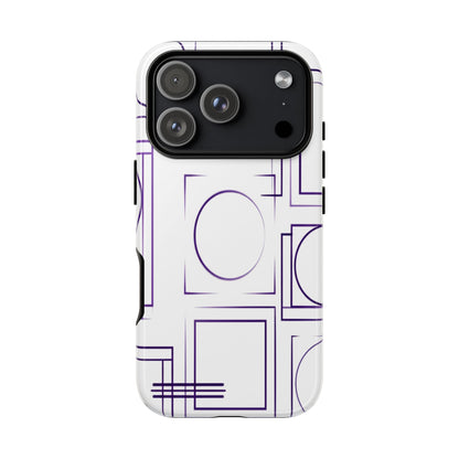 Modern Geometric Line Art Phone Case - Abstract Purple & White Tough Cover for iPhone 17, Samsung Galaxy & Google Pixel