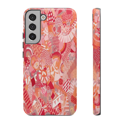Vibrant Abstract Art Phone Case - Red Pink Geometric Collage Tough Cover for iPhone 17, Samsung Galaxy & Google Pixel