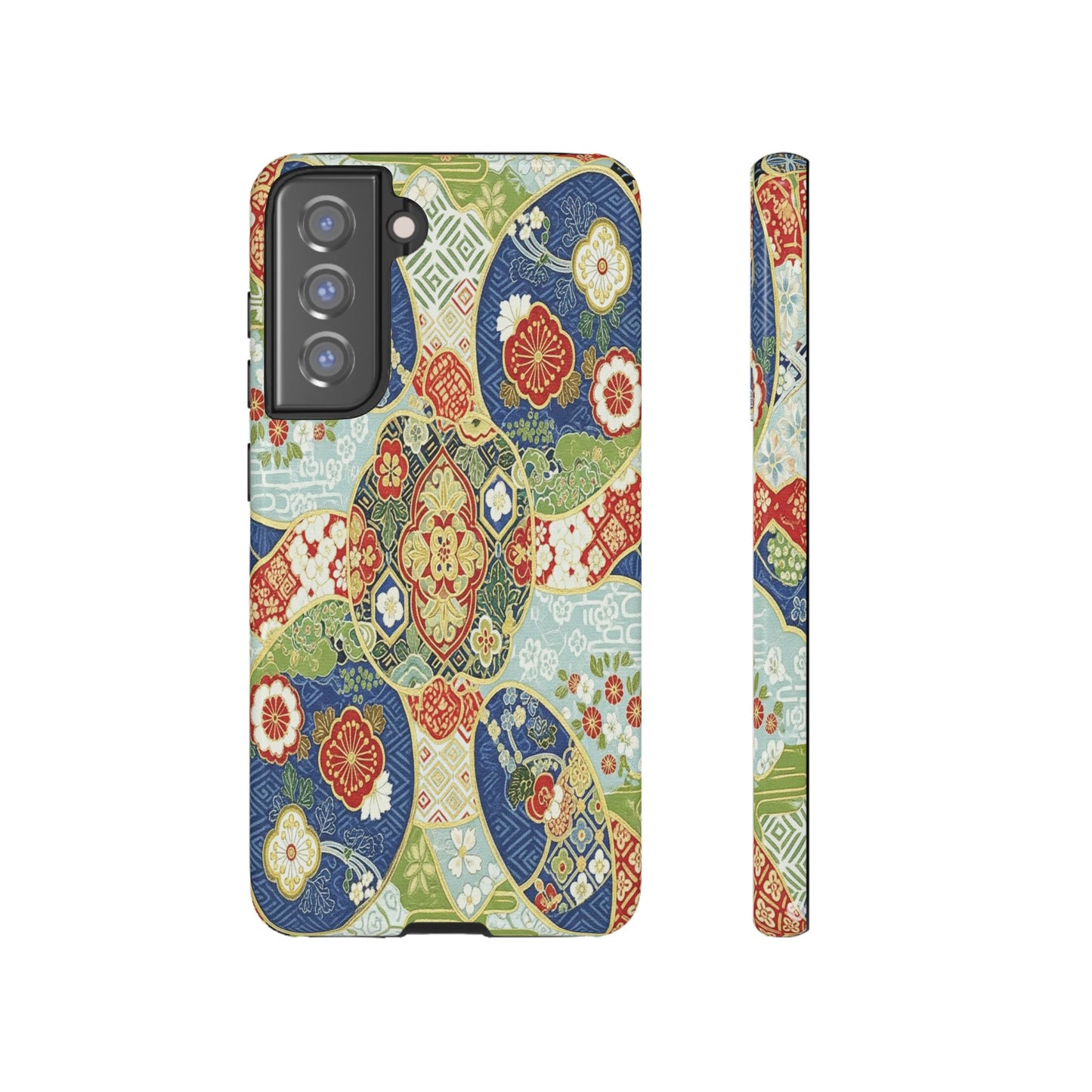 Vintage Japanese Kimono Floral Phone Case - Traditional Woven Pattern Tough Cover for iPhone 17, Samsung Galaxy & Google Pixel