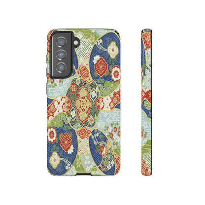 Vintage Japanese Kimono Floral Phone Case - Traditional Woven Pattern Tough Cover for iPhone 17, Samsung Galaxy & Google Pixel