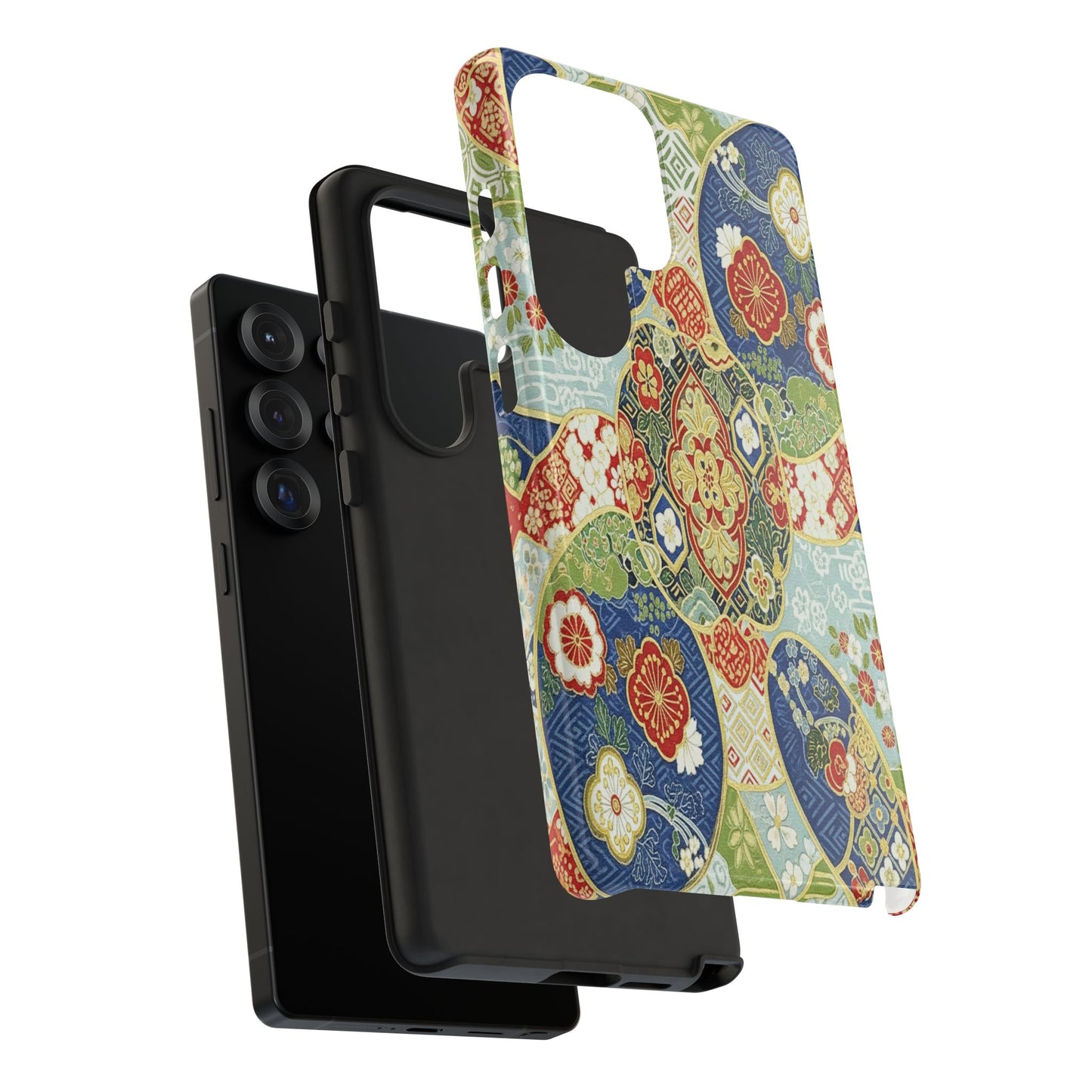Vintage Japanese Kimono Floral Phone Case - Traditional Woven Pattern Tough Cover for iPhone 17, Samsung Galaxy & Google Pixel
