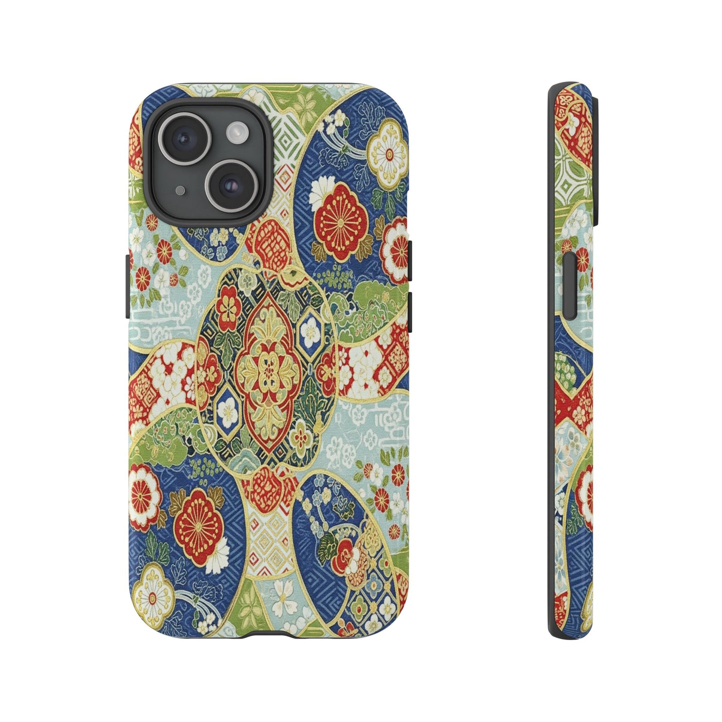 Vintage Japanese Kimono Floral Phone Case - Traditional Woven Pattern Tough Cover for iPhone 17, Samsung Galaxy & Google Pixel