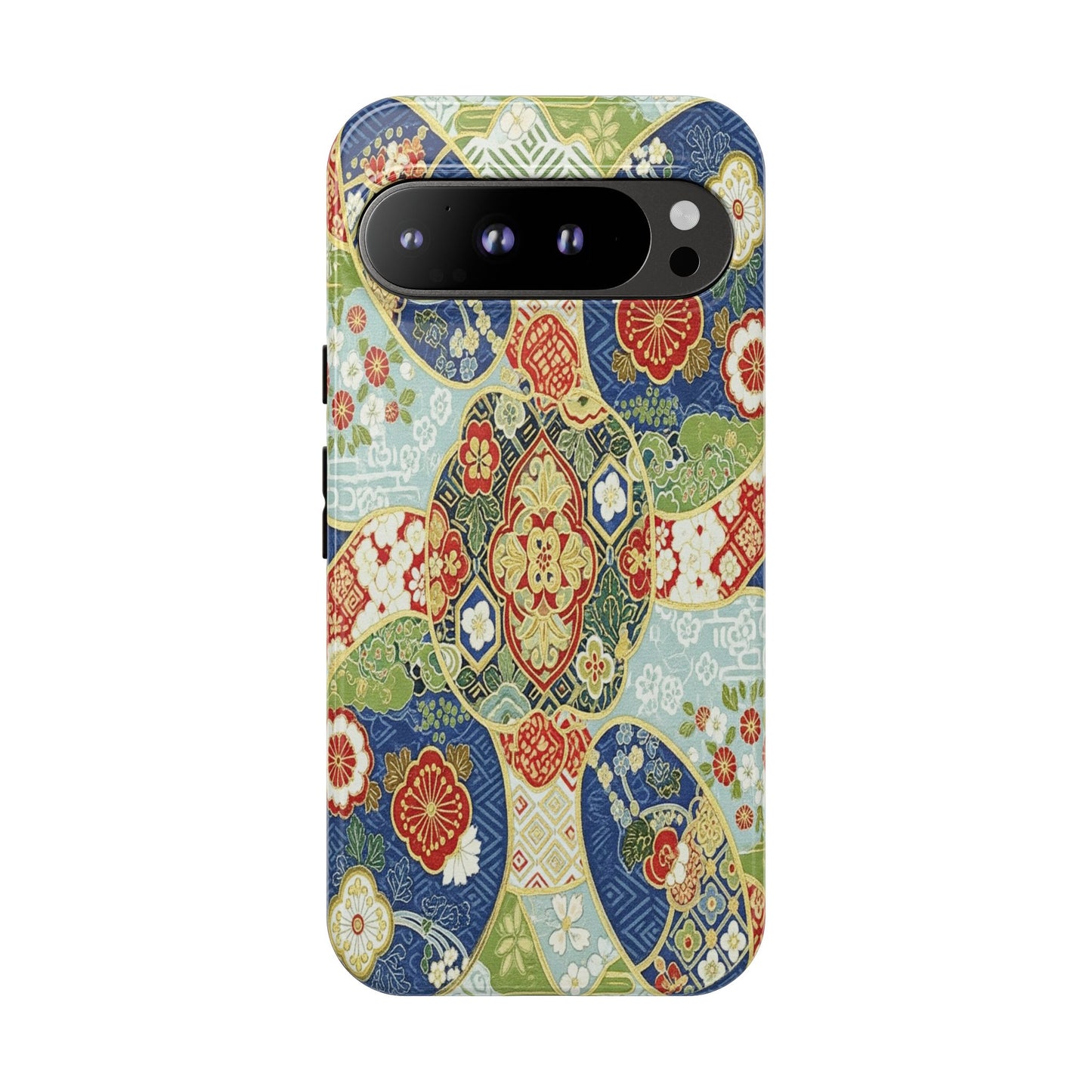 Vintage Japanese Kimono Floral Phone Case - Traditional Woven Pattern Tough Cover for iPhone 17, Samsung Galaxy & Google Pixel