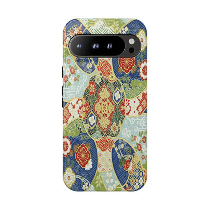 Vintage Japanese Kimono Floral Phone Case - Traditional Woven Pattern Tough Cover for iPhone 17, Samsung Galaxy & Google Pixel