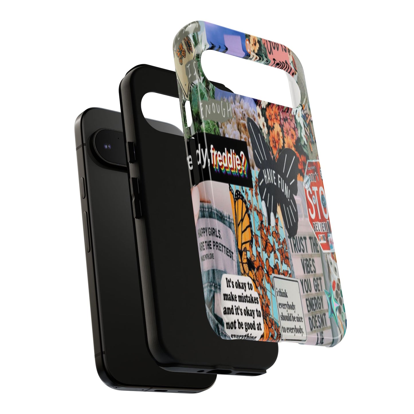 Retro Collage Aesthetic Phone Case - Positive Quote Butterfly Tough Cover for iPhone 17, Samsung Galaxy & Google Pixel