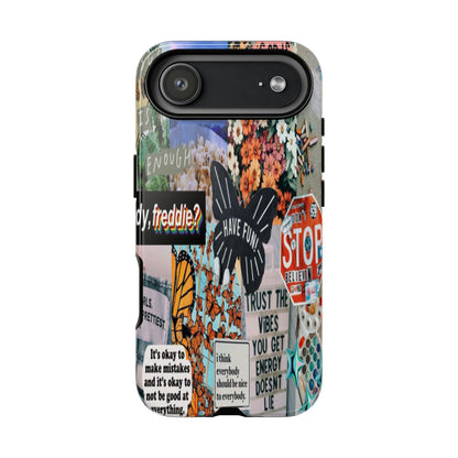 Retro Collage Aesthetic Phone Case - Positive Quote Butterfly Tough Cover for iPhone 17, Samsung Galaxy & Google Pixel