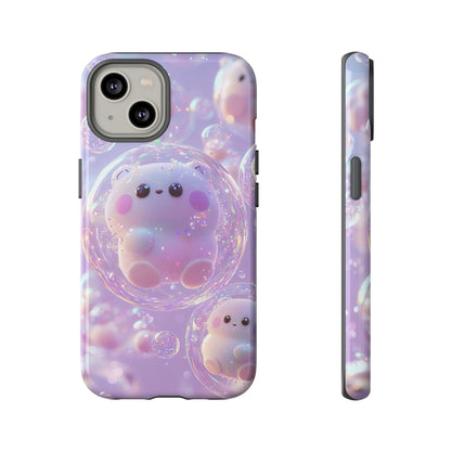 Cute Kawaii Bubble Pet Phone Case - Tough Dual-Layer Cover in Pastel Purple for iPhone 17, Samsung Galaxy & Google Pixel