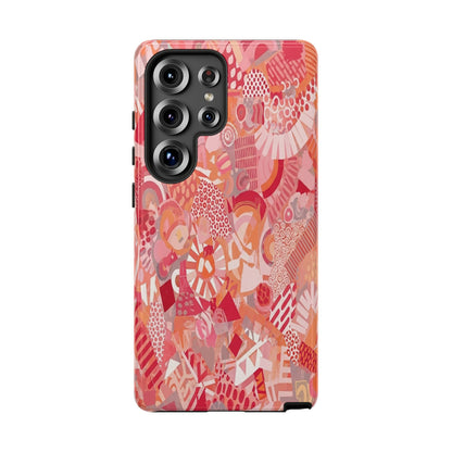 Vibrant Abstract Art Phone Case - Red Pink Geometric Collage Tough Cover for iPhone 17, Samsung Galaxy & Google Pixel