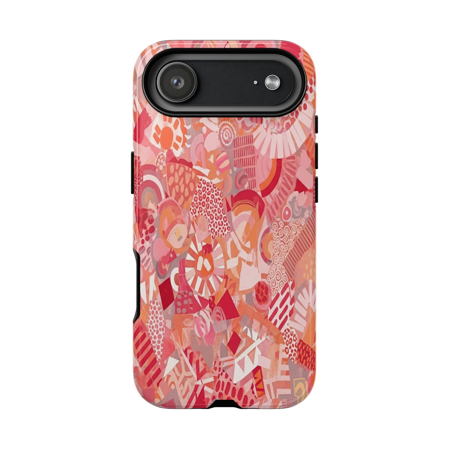 Vibrant Abstract Art Phone Case - Red Pink Geometric Collage Tough Cover for iPhone 17, Samsung Galaxy & Google Pixel