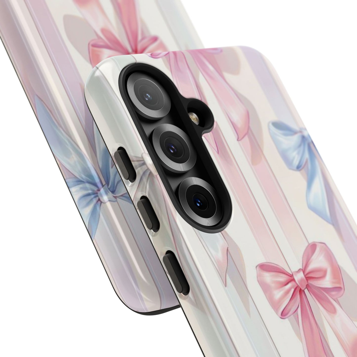 Pastel Ribbon Stripe Phone Case - Coquette Aesthetic Dual-Layer Bow Cover for iPhone 17, Samsung Galaxy & Google Pixel