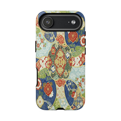 Vintage Japanese Kimono Floral Phone Case - Traditional Woven Pattern Tough Cover for iPhone 17, Samsung Galaxy & Google Pixel