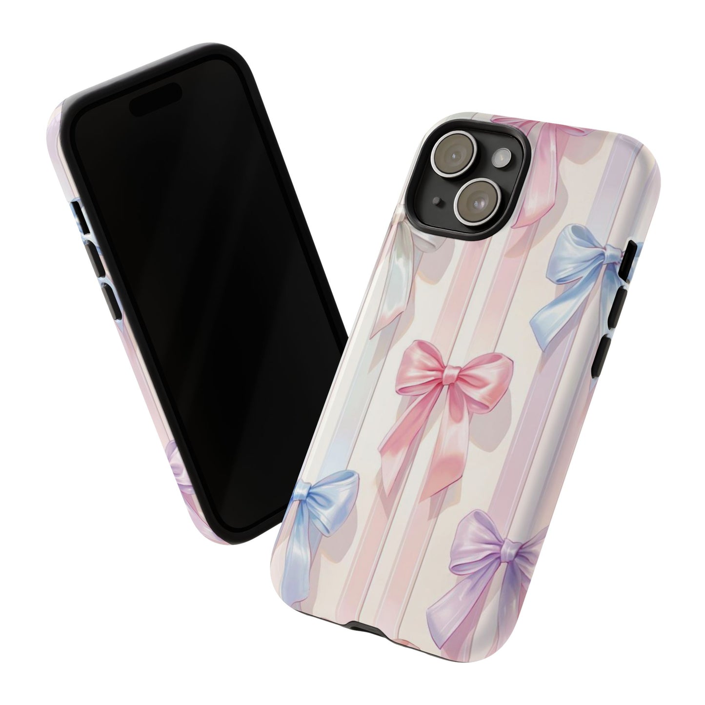 Pastel Ribbon Stripe Phone Case - Coquette Aesthetic Dual-Layer Bow Cover for iPhone 17, Samsung Galaxy & Google Pixel