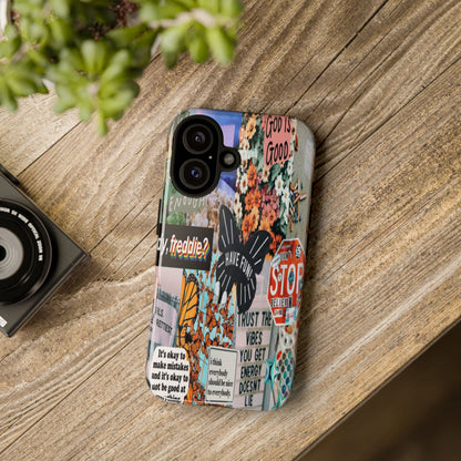 Retro Collage Aesthetic Phone Case - Positive Quote Butterfly Tough Cover for iPhone 17, Samsung Galaxy & Google Pixel