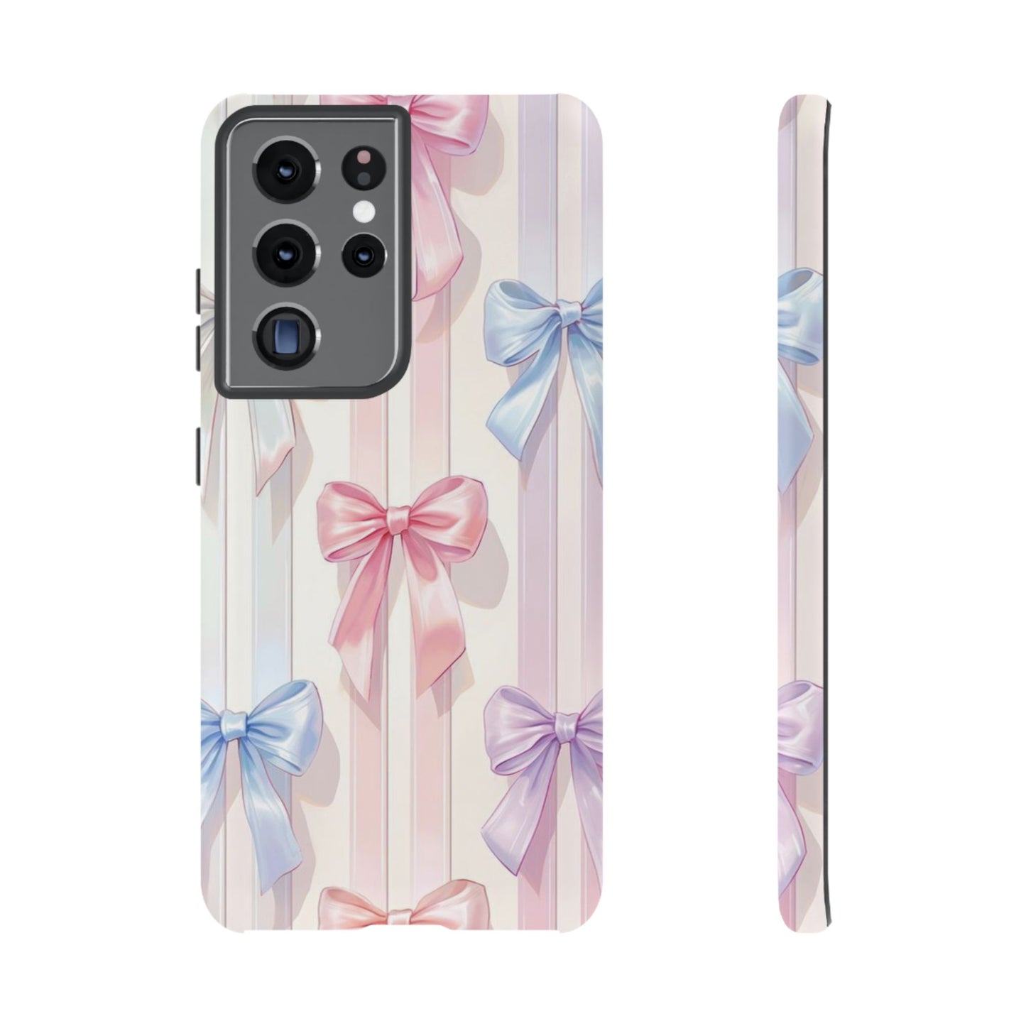 Pastel Ribbon Stripe Phone Case - Coquette Aesthetic Dual-Layer Bow Cover for iPhone 17, Samsung Galaxy & Google Pixel