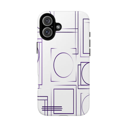 Modern Geometric Line Art Phone Case - Abstract Purple & White Tough Cover for iPhone 17, Samsung Galaxy & Google Pixel