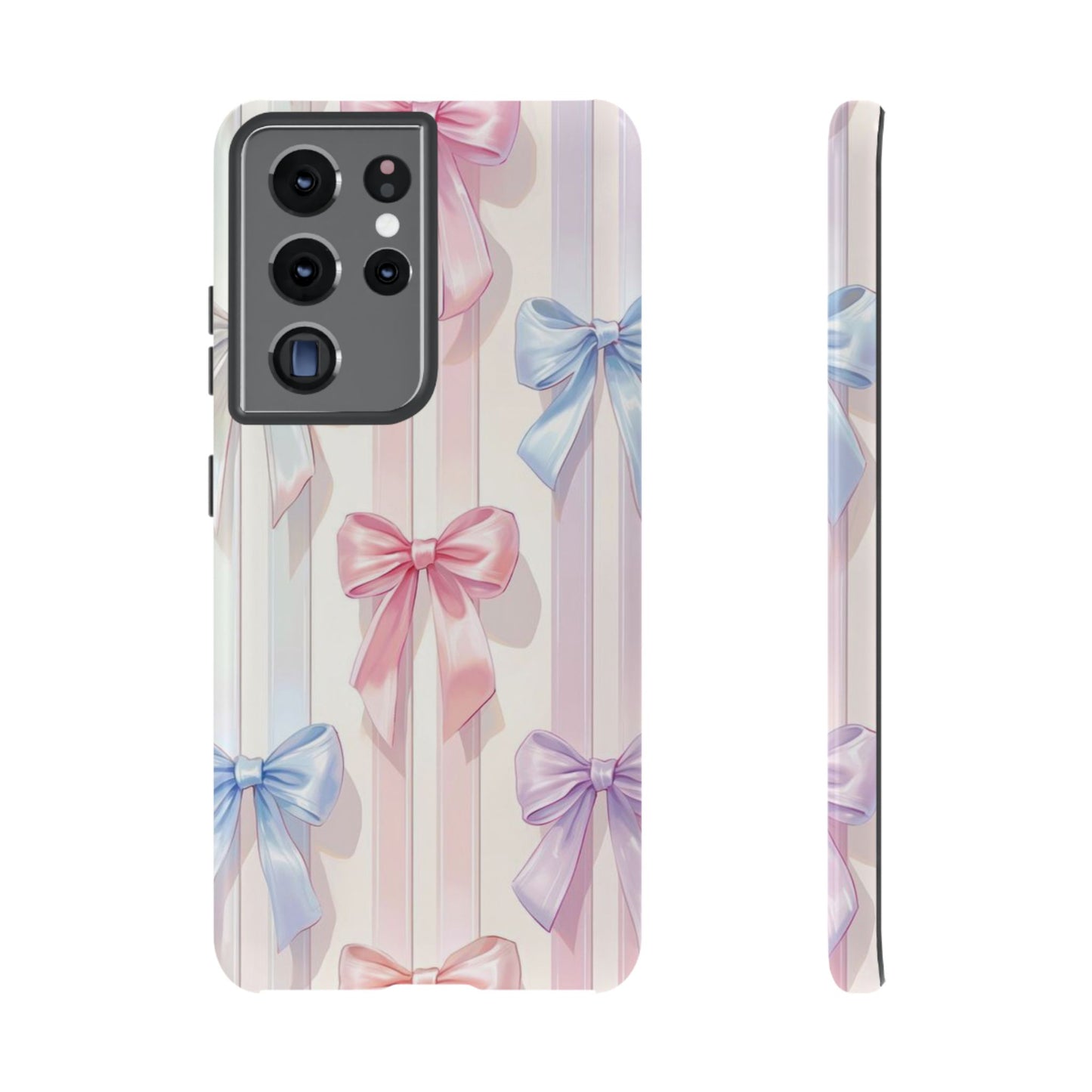 Pastel Ribbon Stripe Phone Case - Coquette Aesthetic Dual-Layer Bow Cover for iPhone 17, Samsung Galaxy & Google Pixel