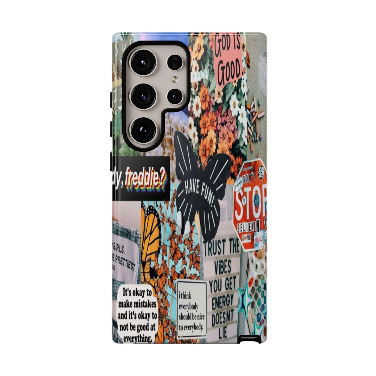Retro Collage Aesthetic Phone Case - Positive Quote Butterfly Tough Cover for iPhone 17, Samsung Galaxy & Google Pixel