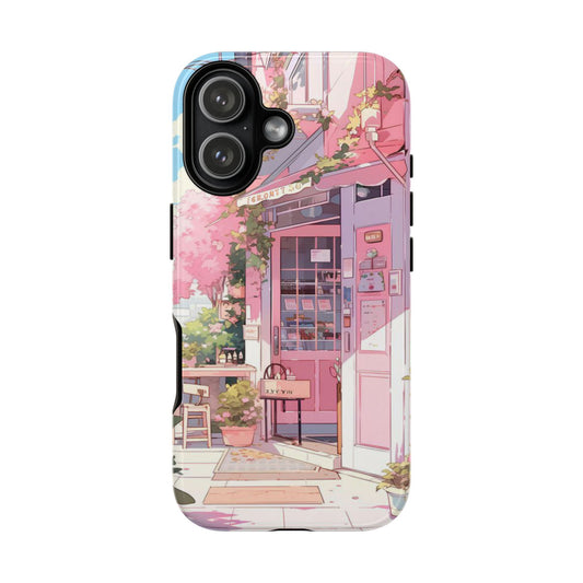 Pastel Pink Anime Cafe Phone Case - Tough Dual-Layer Cottagecore Cover for iPhone 17, Samsung Galaxy & Google Pixel