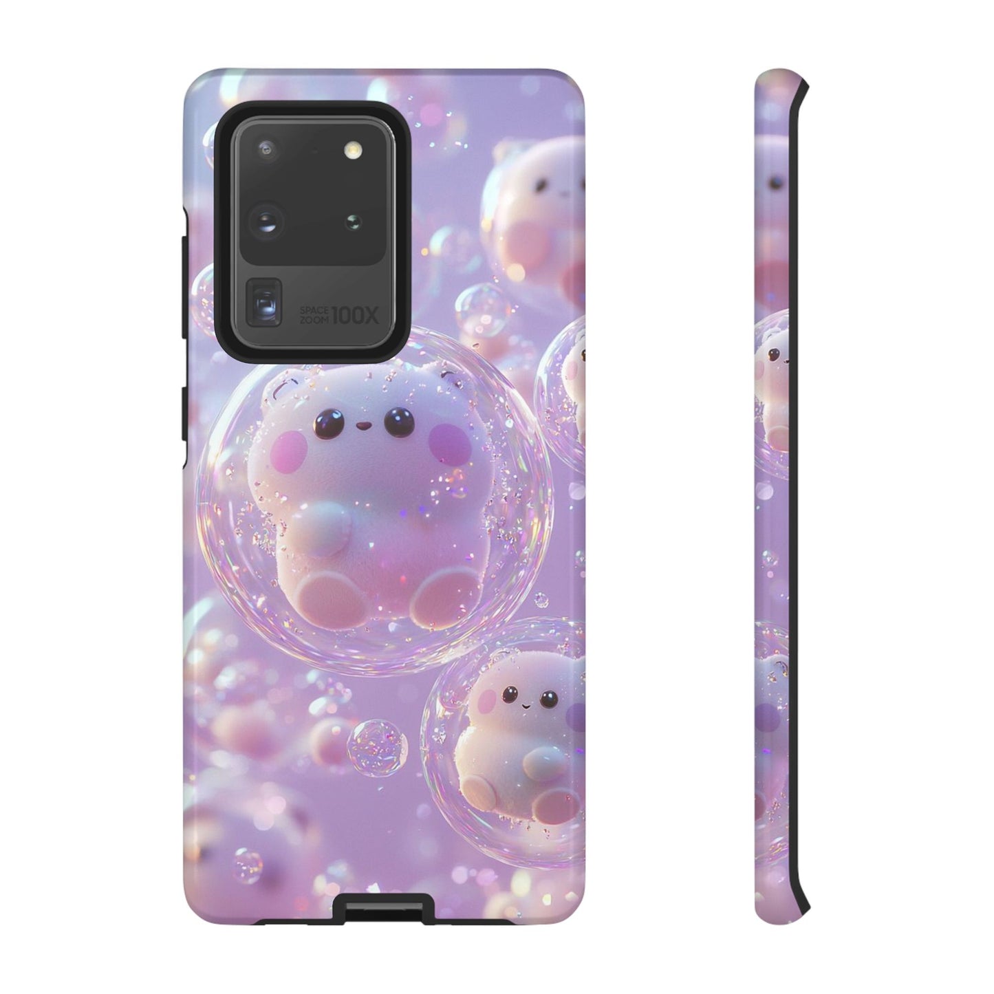 Cute Kawaii Bubble Pet Phone Case - Tough Dual-Layer Cover in Pastel Purple for iPhone 17, Samsung Galaxy & Google Pixel