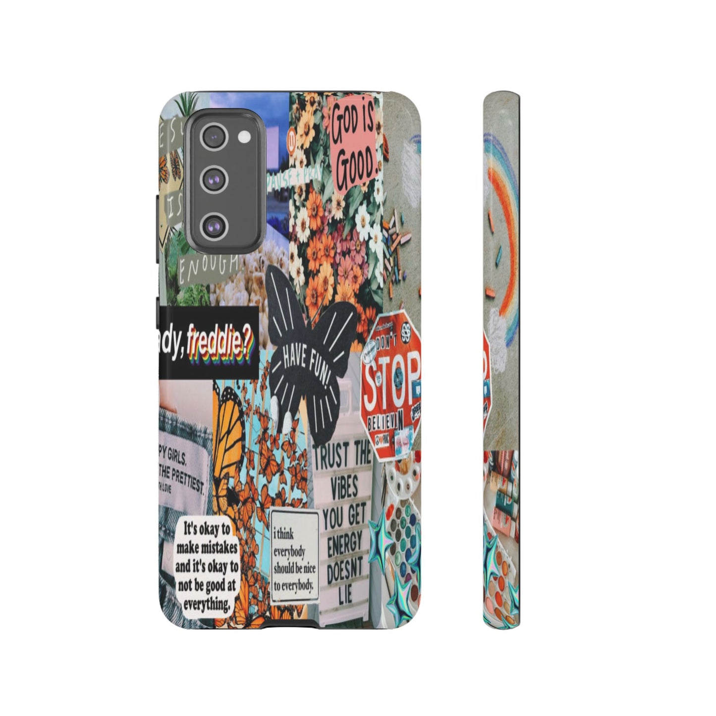 Retro Collage Aesthetic Phone Case - Positive Quote Butterfly Tough Cover for iPhone 17, Samsung Galaxy & Google Pixel