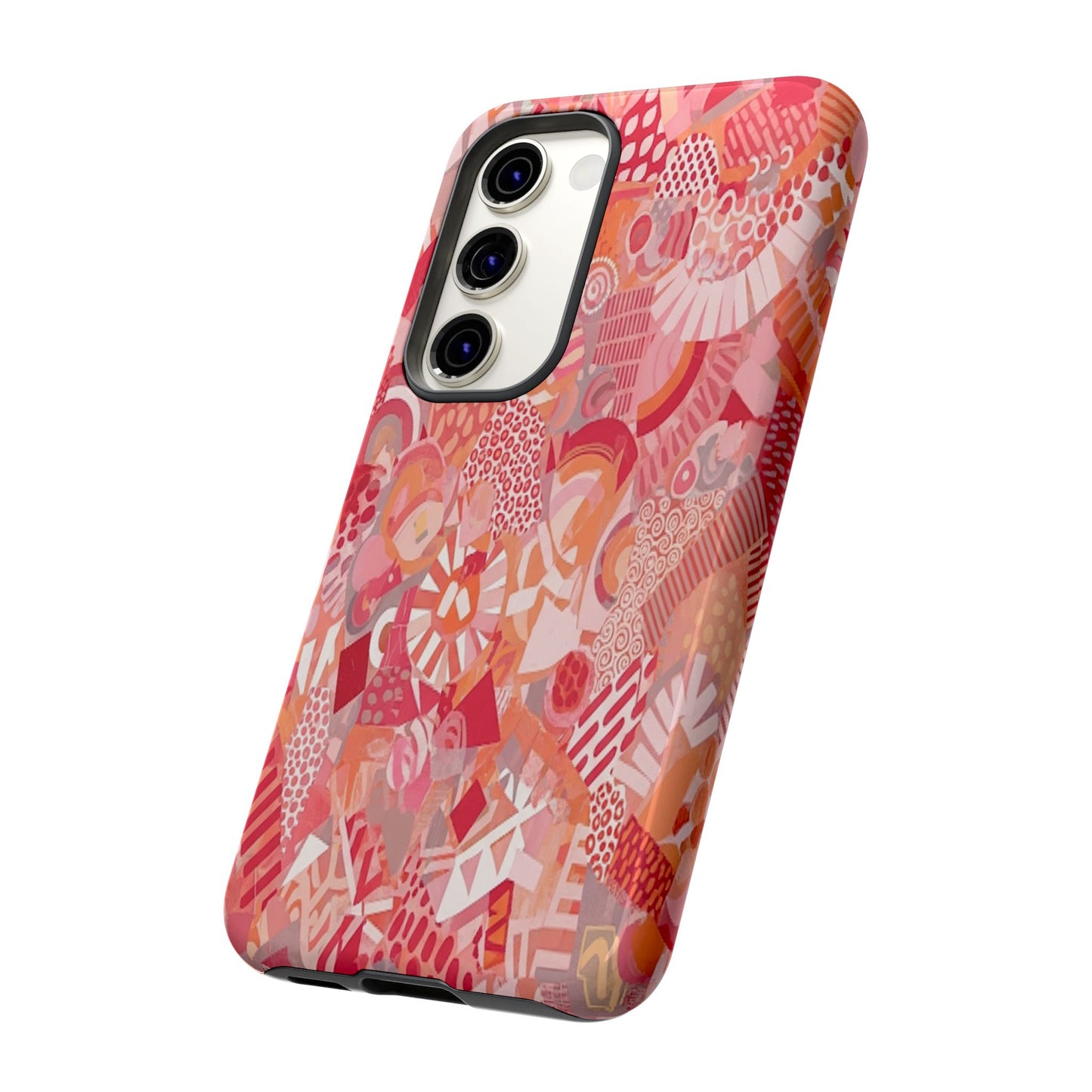 Vibrant Abstract Art Phone Case - Red Pink Geometric Collage Tough Cover for iPhone 17, Samsung Galaxy & Google Pixel