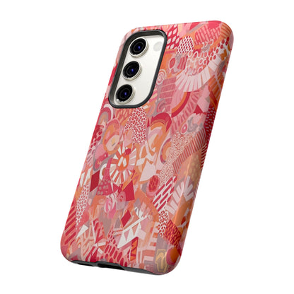Vibrant Abstract Art Phone Case - Red Pink Geometric Collage Tough Cover for iPhone 17, Samsung Galaxy & Google Pixel