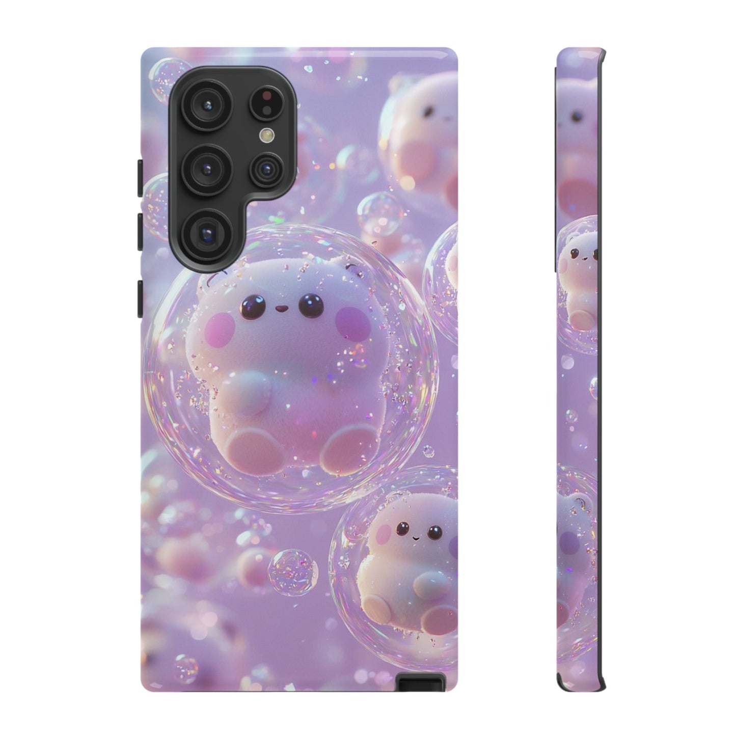 Cute Kawaii Bubble Pet Phone Case - Tough Dual-Layer Cover in Pastel Purple for iPhone 17, Samsung Galaxy & Google Pixel