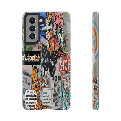 Retro Collage Aesthetic Phone Case - Positive Quote Butterfly Tough Cover for iPhone 17, Samsung Galaxy & Google Pixel