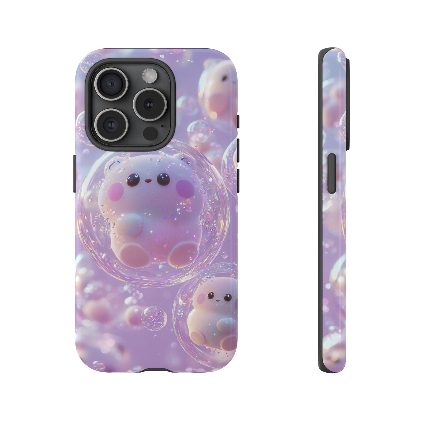 Cute Kawaii Bubble Pet Phone Case - Tough Dual-Layer Cover in Pastel Purple for iPhone 17, Samsung Galaxy & Google Pixel