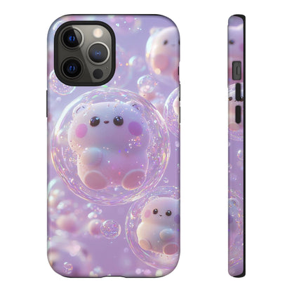 Cute Kawaii Bubble Pet Phone Case - Tough Dual-Layer Cover in Pastel Purple for iPhone 17, Samsung Galaxy & Google Pixel