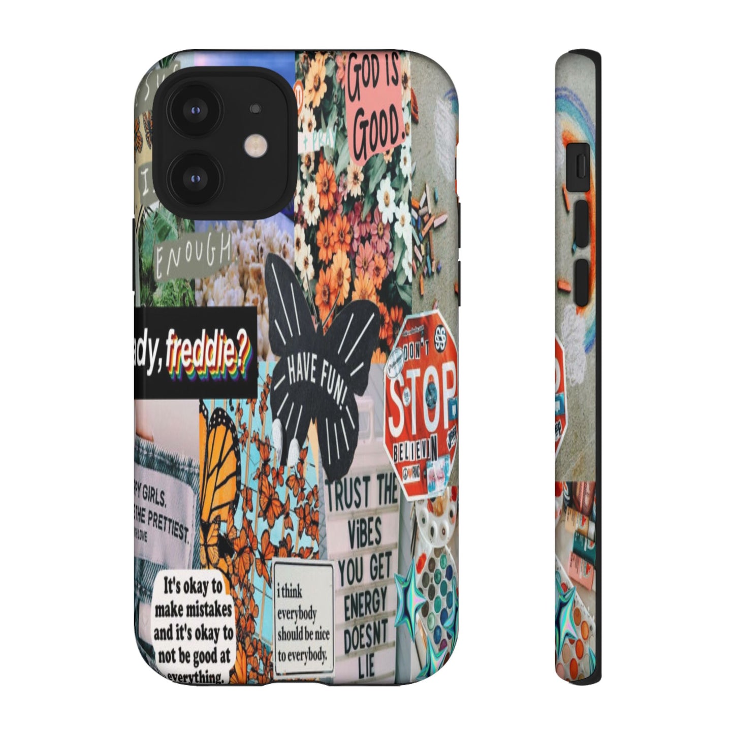 Retro Collage Aesthetic Phone Case - Positive Quote Butterfly Tough Cover for iPhone 17, Samsung Galaxy & Google Pixel