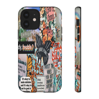 Retro Collage Aesthetic Phone Case - Positive Quote Butterfly Tough Cover for iPhone 17, Samsung Galaxy & Google Pixel