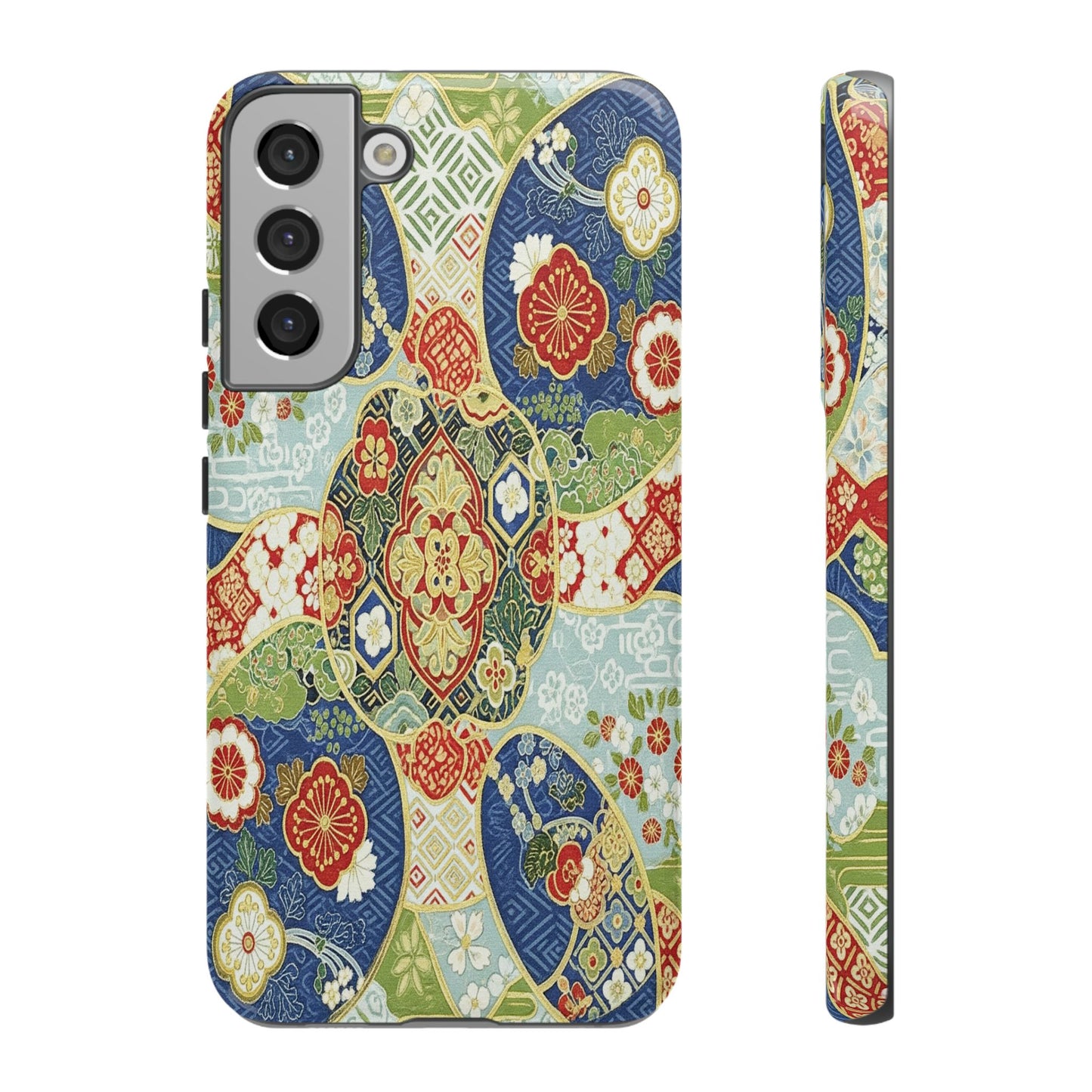 Vintage Japanese Kimono Floral Phone Case - Traditional Woven Pattern Tough Cover for iPhone 17, Samsung Galaxy & Google Pixel