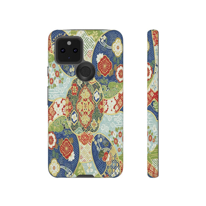 Vintage Japanese Kimono Floral Phone Case - Traditional Woven Pattern Tough Cover for iPhone 17, Samsung Galaxy & Google Pixel