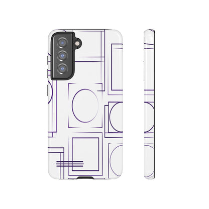 Modern Geometric Line Art Phone Case - Abstract Purple & White Tough Cover for iPhone 17, Samsung Galaxy & Google Pixel