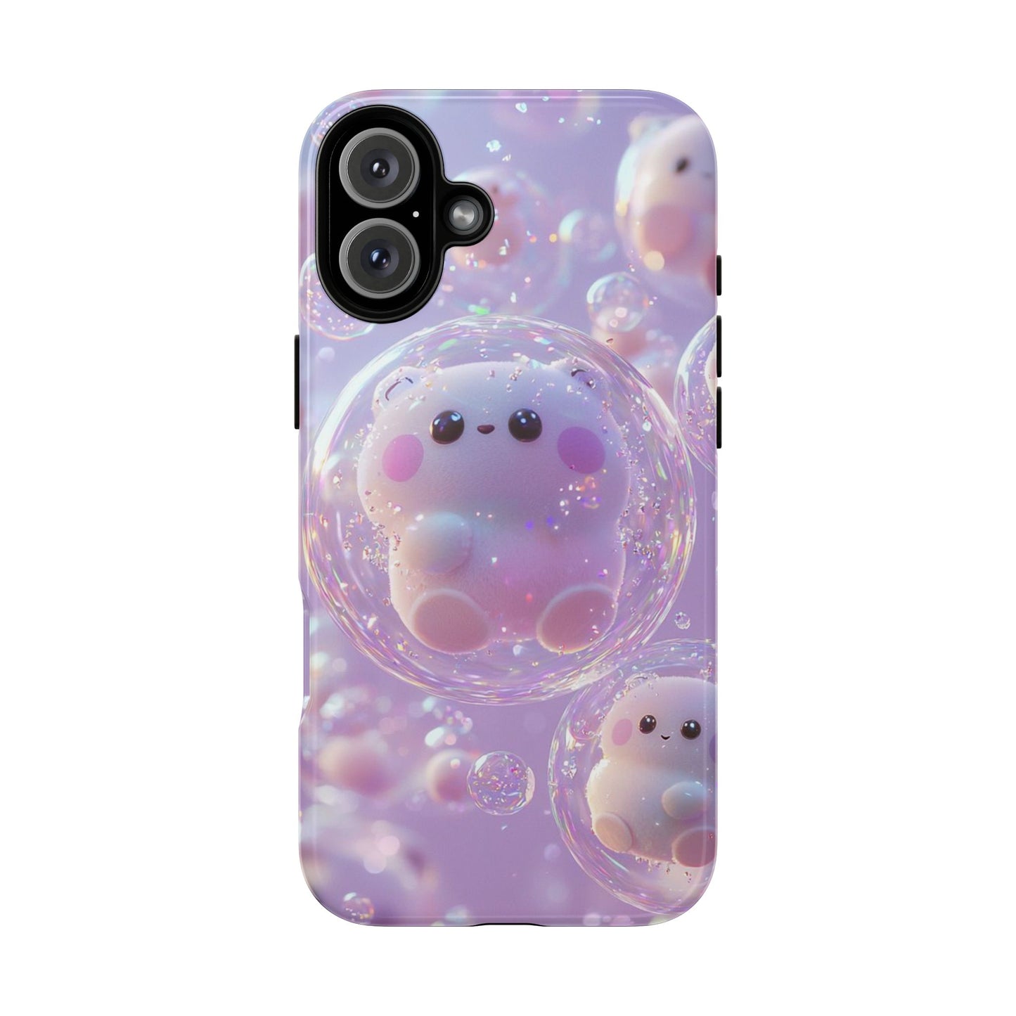 Cute Kawaii Bubble Pet Phone Case - Tough Dual-Layer Cover in Pastel Purple for iPhone 17, Samsung Galaxy & Google Pixel