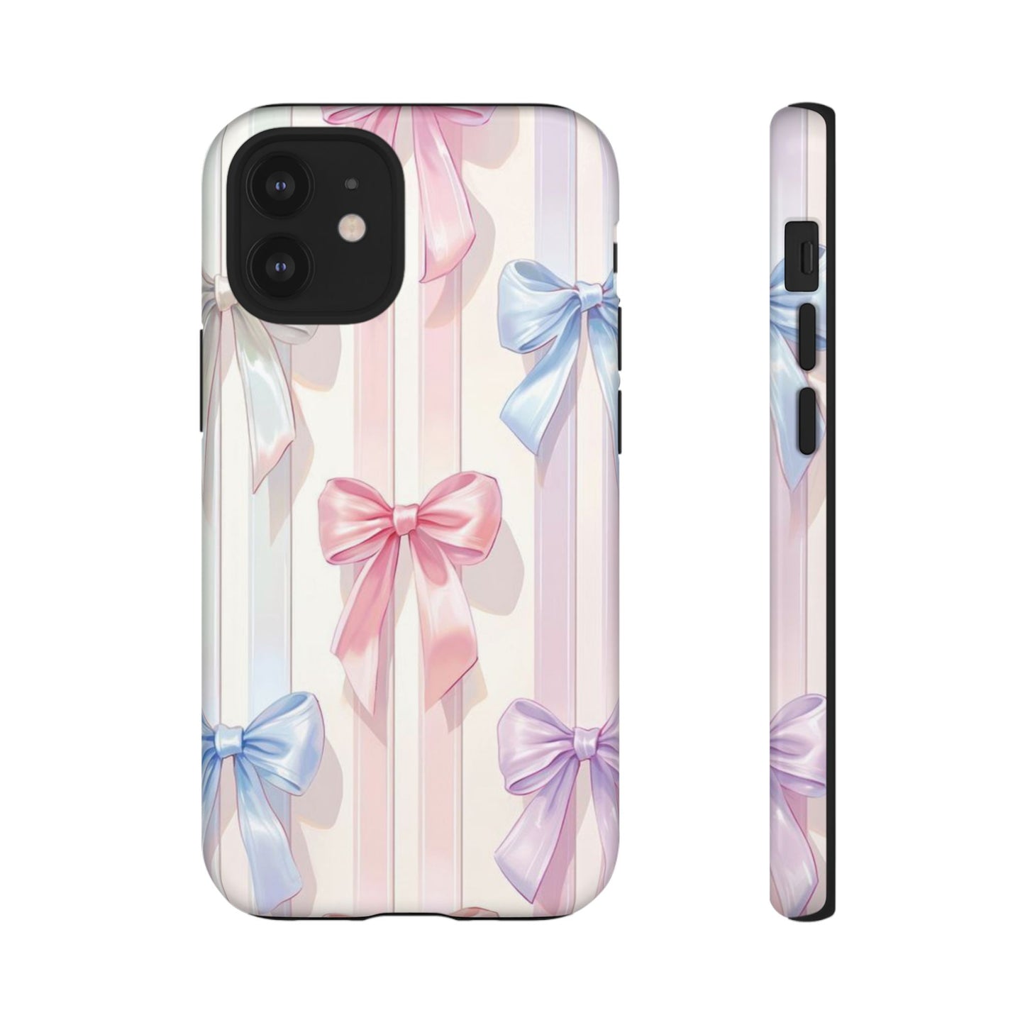 Pastel Ribbon Stripe Phone Case - Coquette Aesthetic Dual-Layer Bow Cover for iPhone 17, Samsung Galaxy & Google Pixel