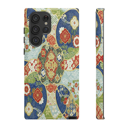 Vintage Japanese Kimono Floral Phone Case - Traditional Woven Pattern Tough Cover for iPhone 17, Samsung Galaxy & Google Pixel