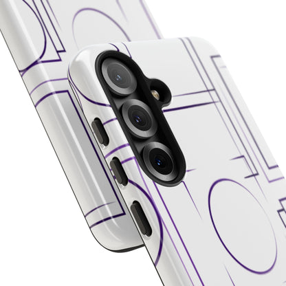 Modern Geometric Line Art Phone Case - Abstract Purple & White Tough Cover for iPhone 17, Samsung Galaxy & Google Pixel