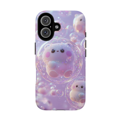 Cute Kawaii Bubble Pet Phone Case - Tough Dual-Layer Cover in Pastel Purple for iPhone 17, Samsung Galaxy & Google Pixel